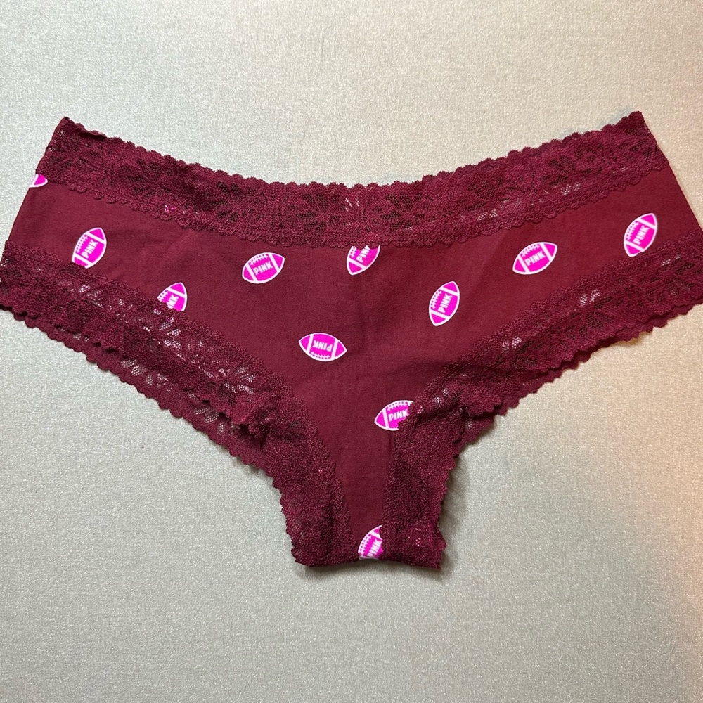 PINK Victoria Secret "Football" Lace Trim Cheeky Panty